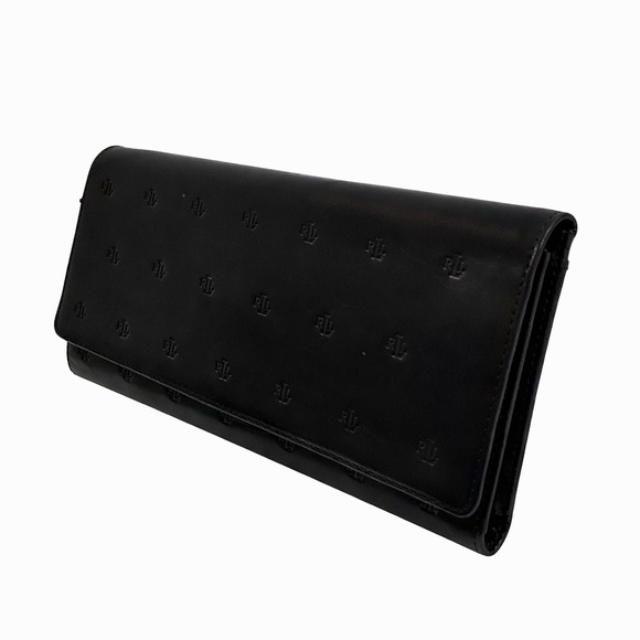 Ralph Lauren Black Leather Long Wallet Embossed Logo Classic - Picture 5 of 8